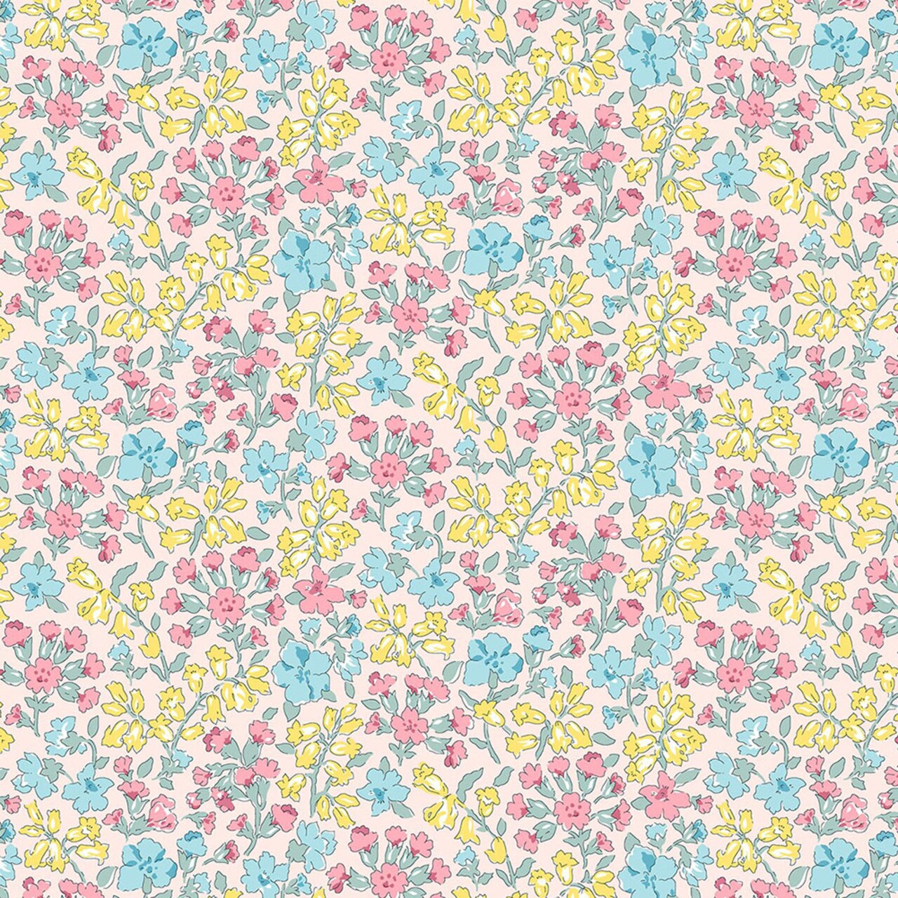 1 Yard Pink and Yellow Campion Meadow Lasenby Quilting Cotton Pink and Yellow